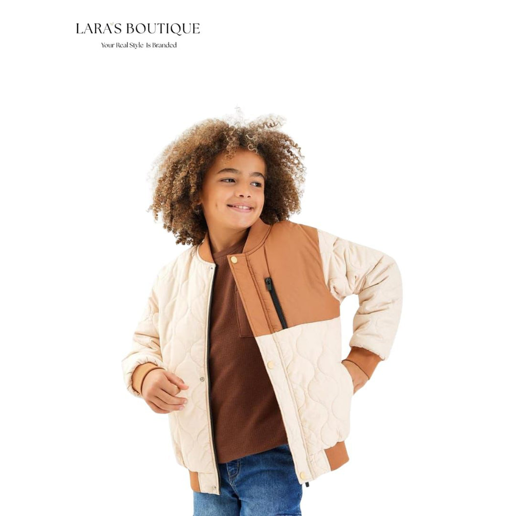 Brown & Beige Boys Bomber Jacket