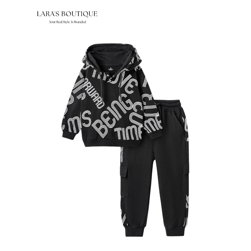 Boys Black Graphic Hoodie & Jogger Set