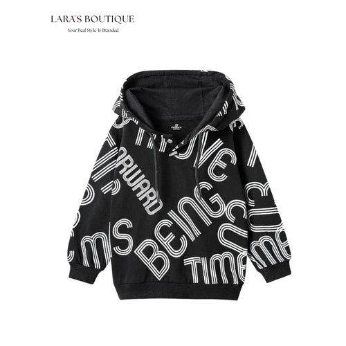 Boys Black Graphic Hoodie & Jogger Set