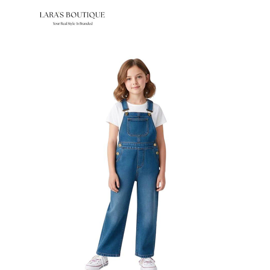 Girls' Wide-Leg Denim Dungaree Overalls