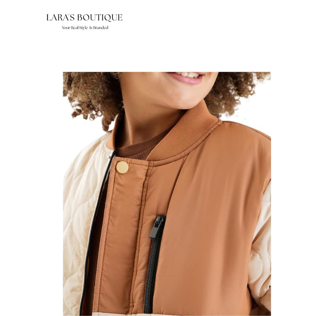 Brown & Beige Boys Bomber Jacket