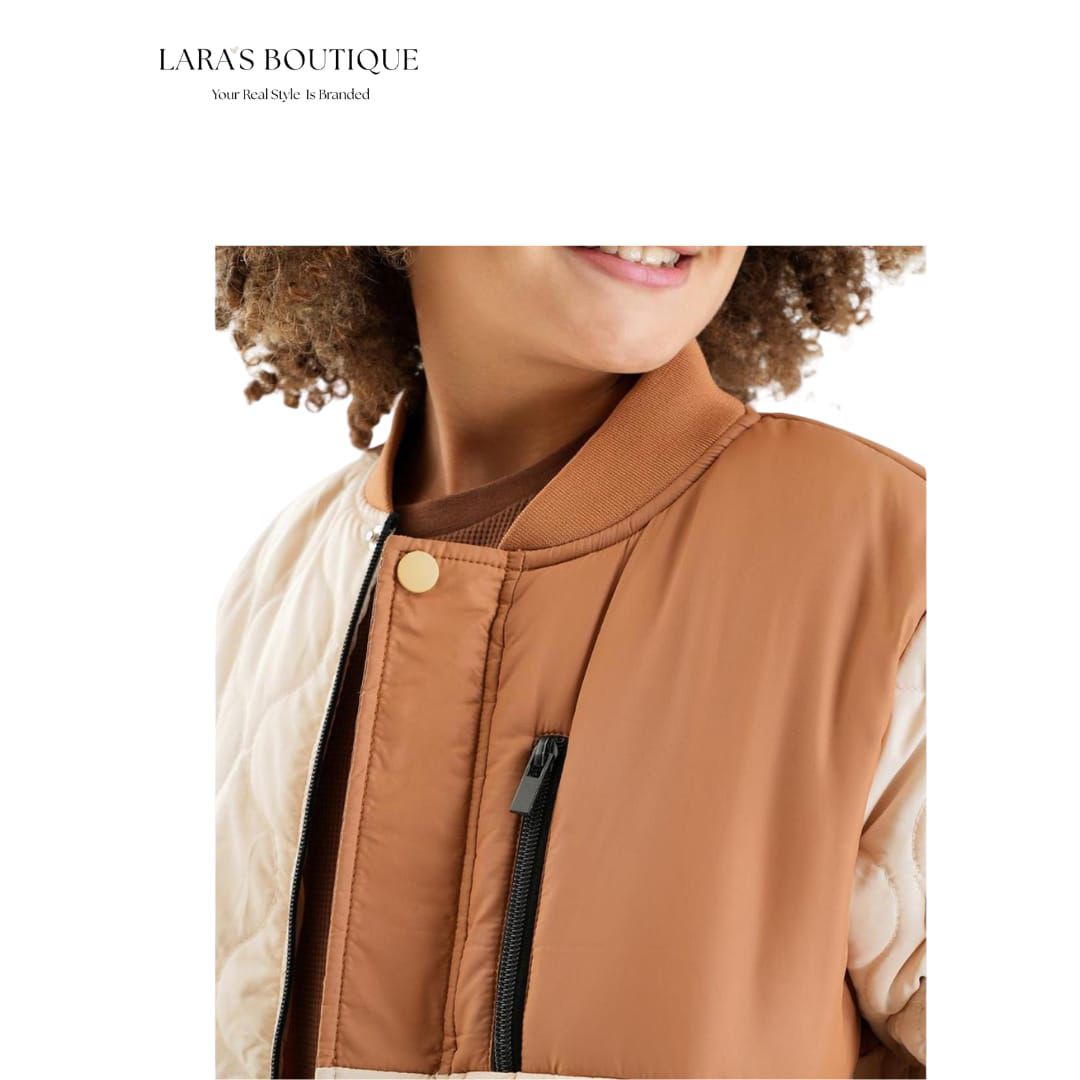 Brown & Beige Boys Bomber Jacket