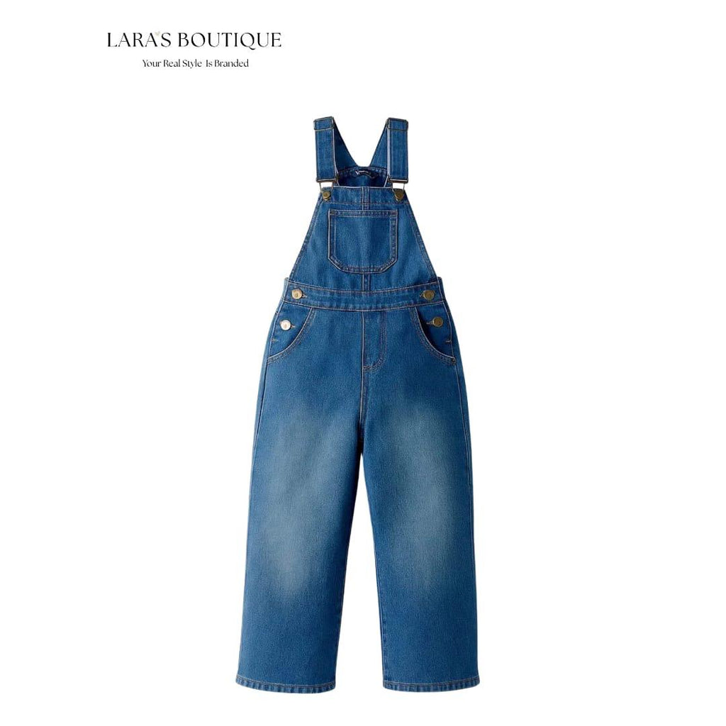 Girls' Wide-Leg Denim Dungaree Overalls