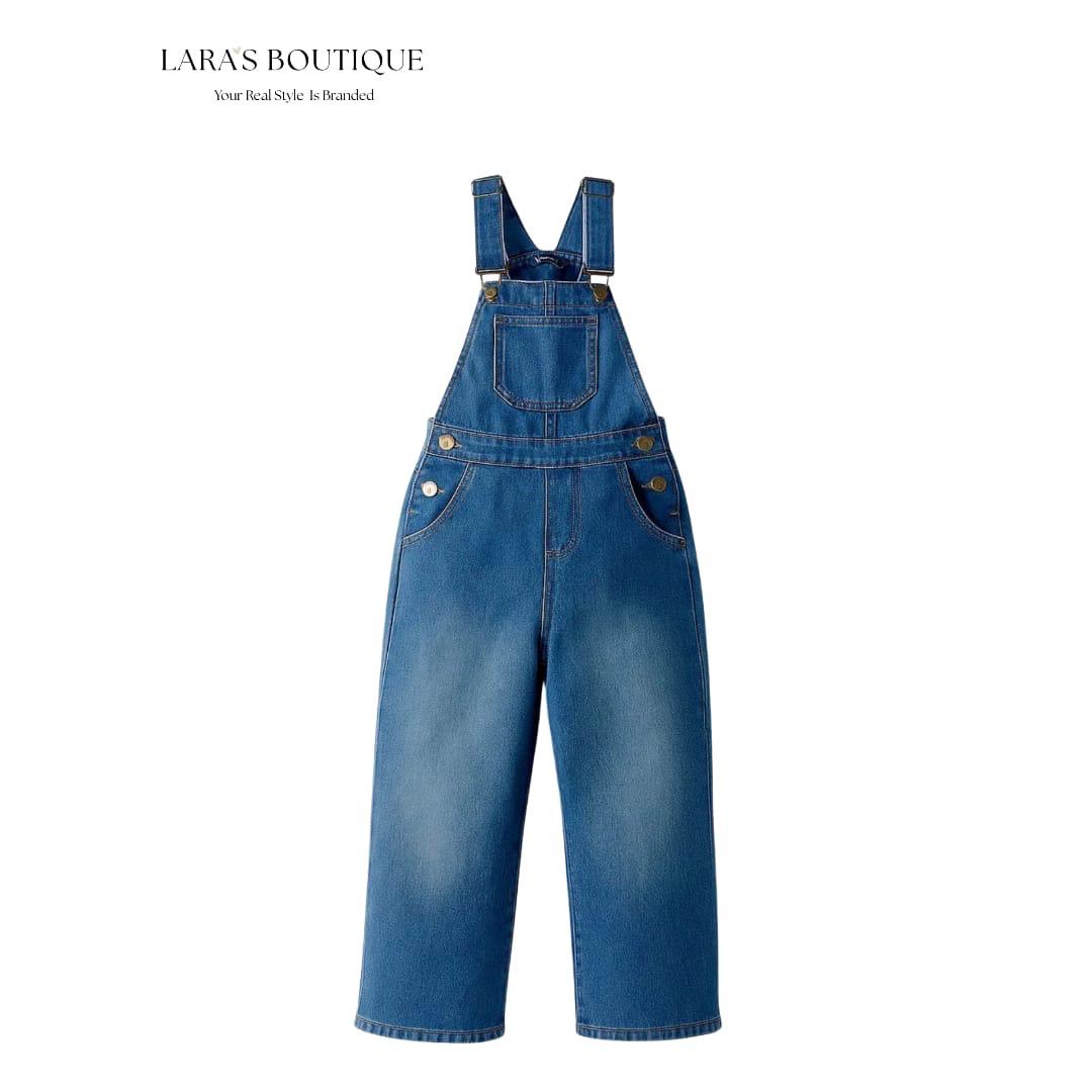 Girls' Wide-Leg Denim Dungaree Overalls