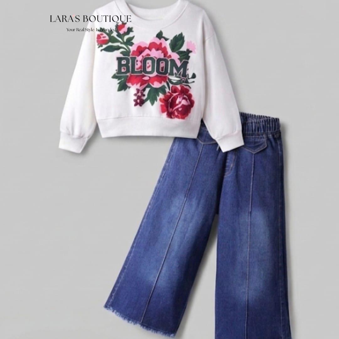 Bloom Girls’ Sweatshirt & Wide-Leg Jeans Set