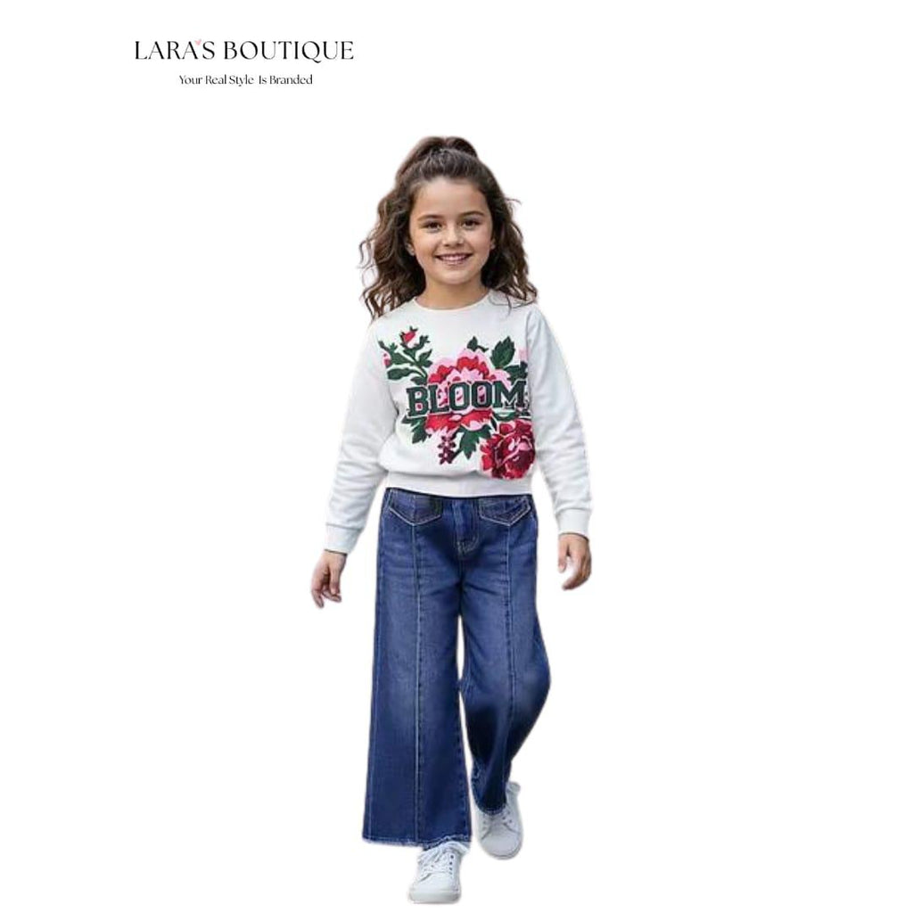 Bloom Girls’ Sweatshirt & Wide-Leg Jeans Set