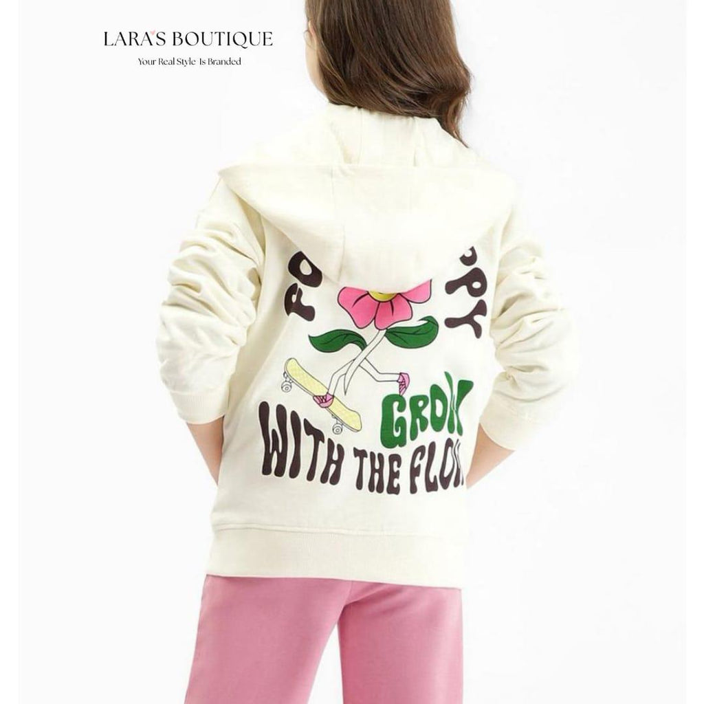 Cream White Design Girls’ Zip Hoodie