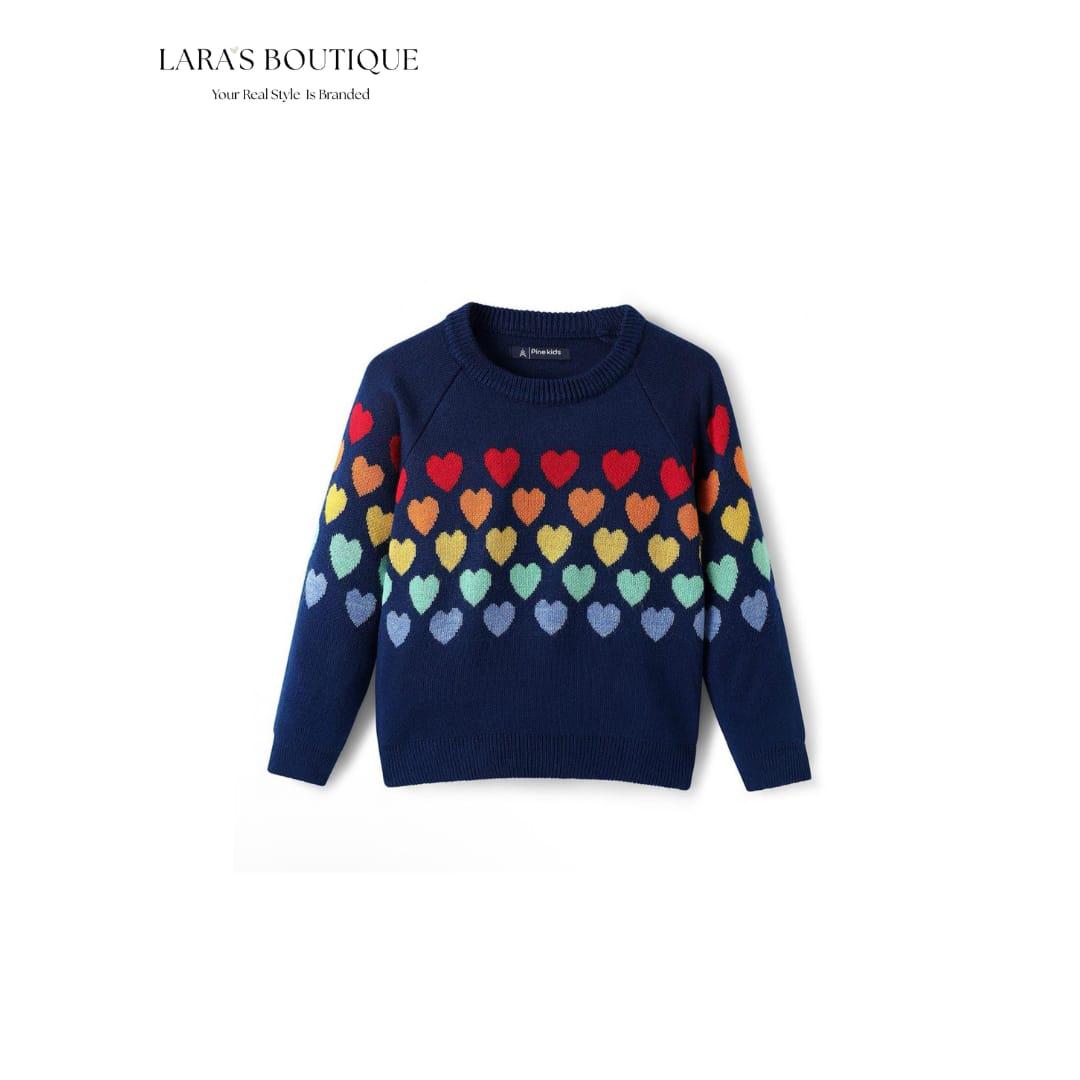 Girls’ Rainbow Heart Knit Sweater