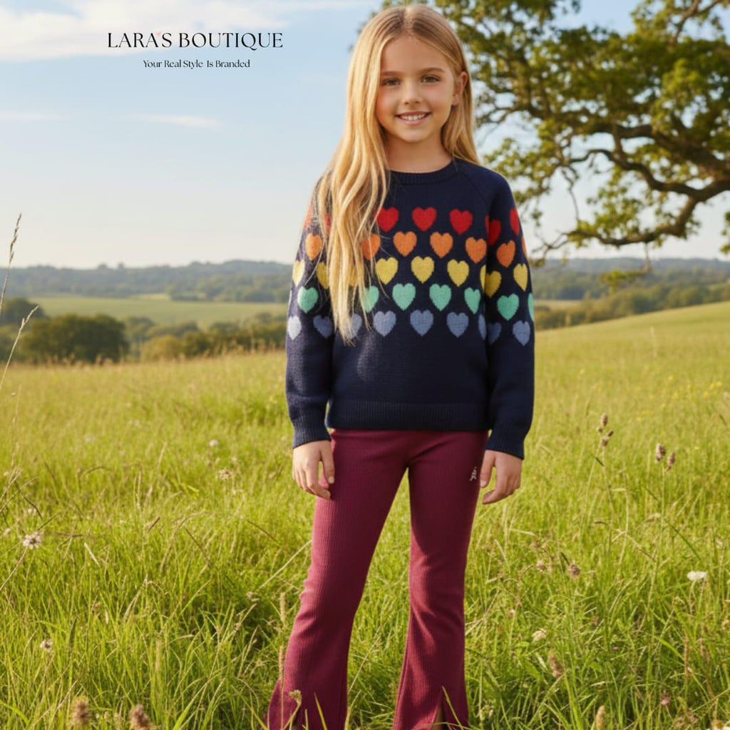Girls’ Rainbow Heart Knit Sweater
