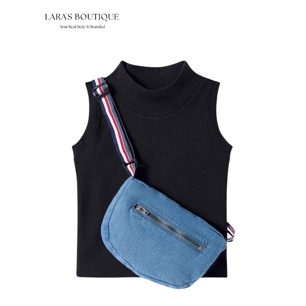 Girls' Denim Wide-Leg Set with Crossbody Bag