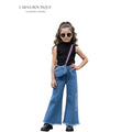 Girls' Denim Wide-Leg Set with Crossbody Bag