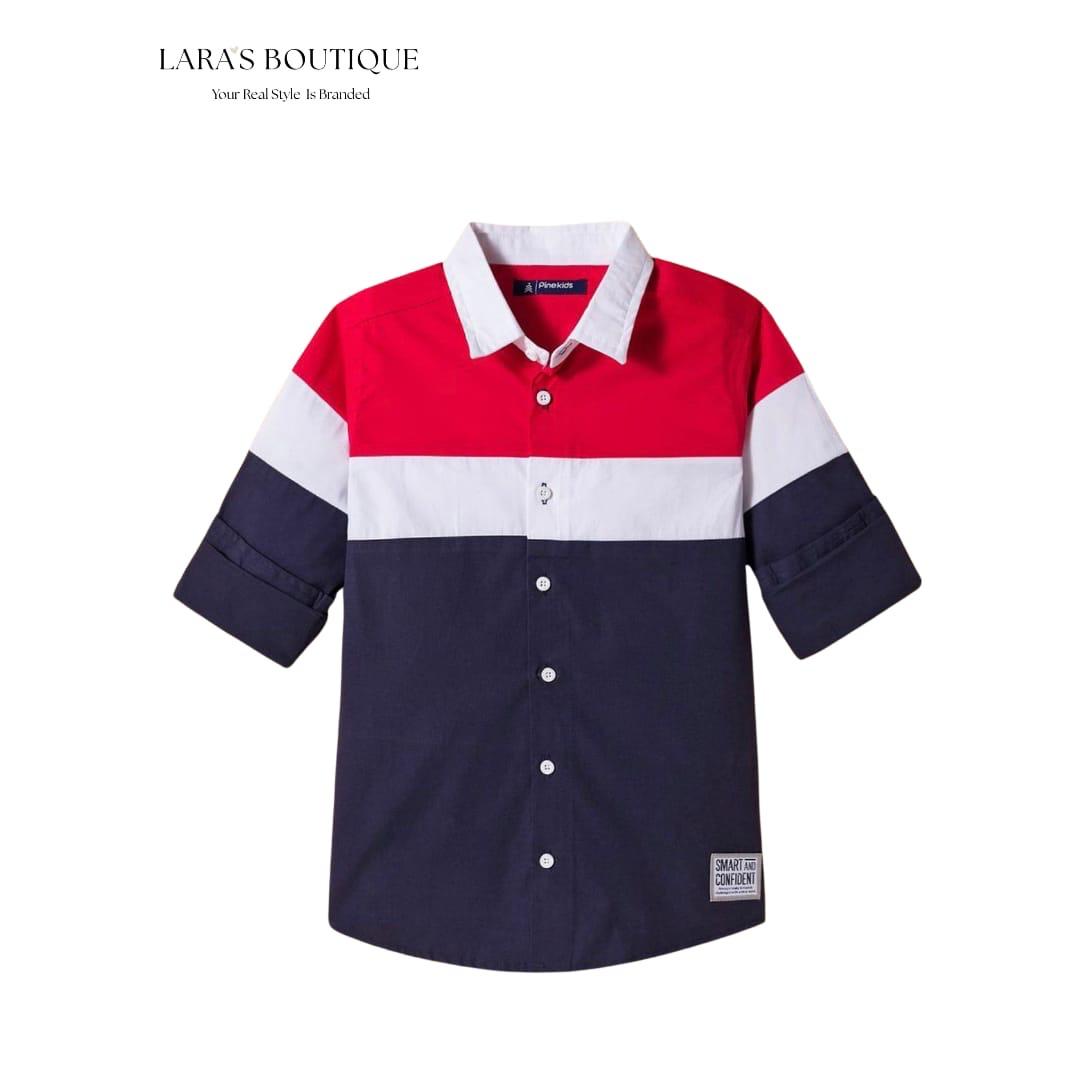 Boys' Block Long Sleeve Shirt – Red, White & Navy