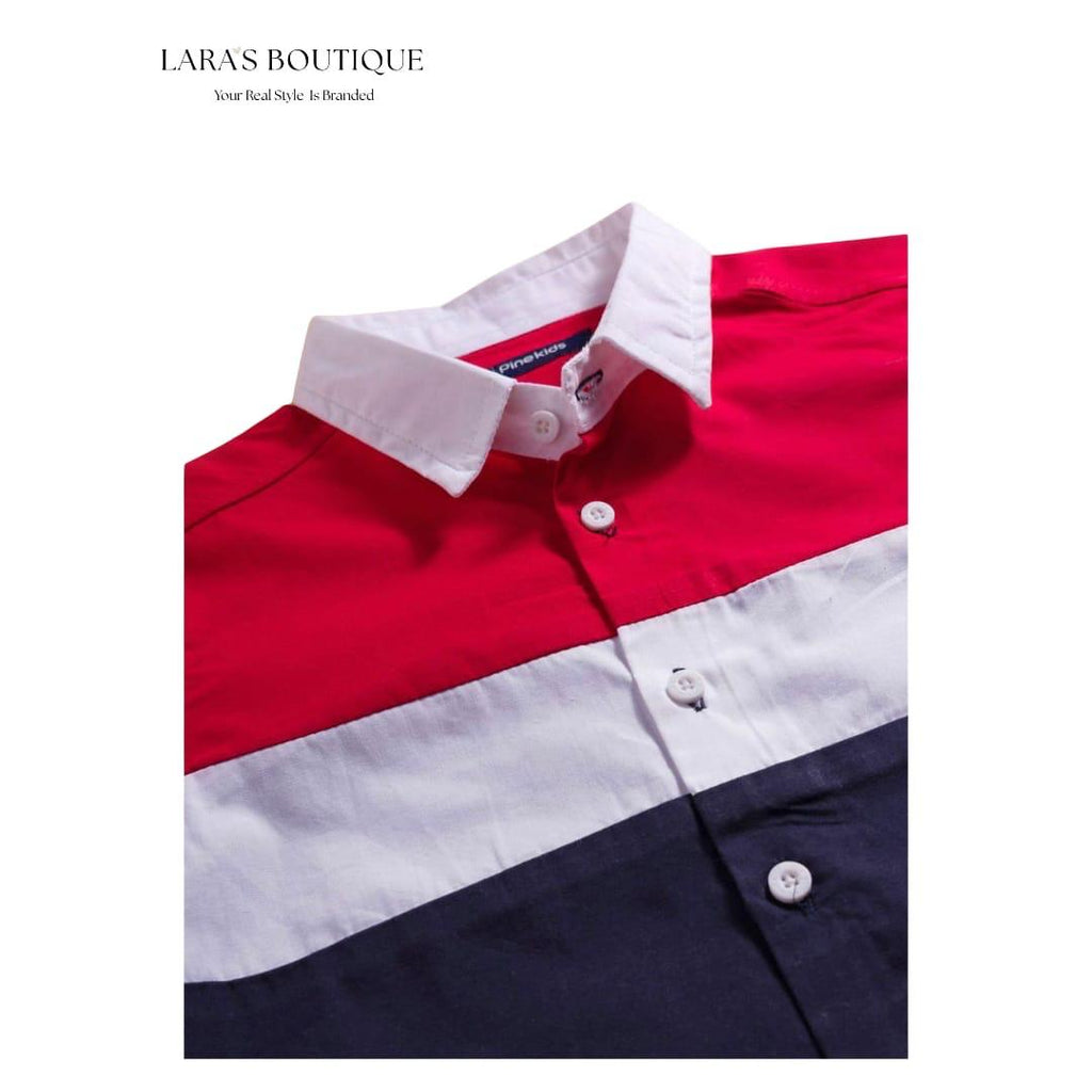 Boys' Block Long Sleeve Shirt – Red, White & Navy