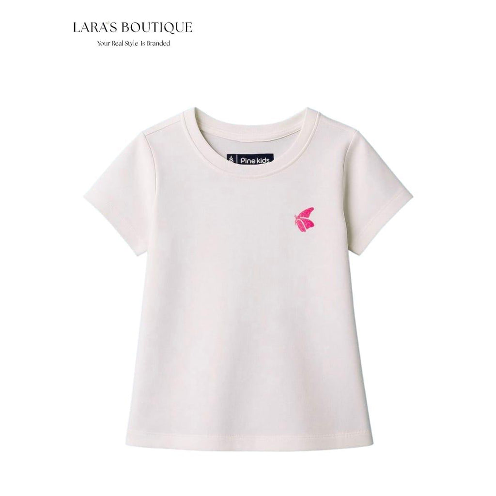 Girls Butterfly Glitter White T-Shirt