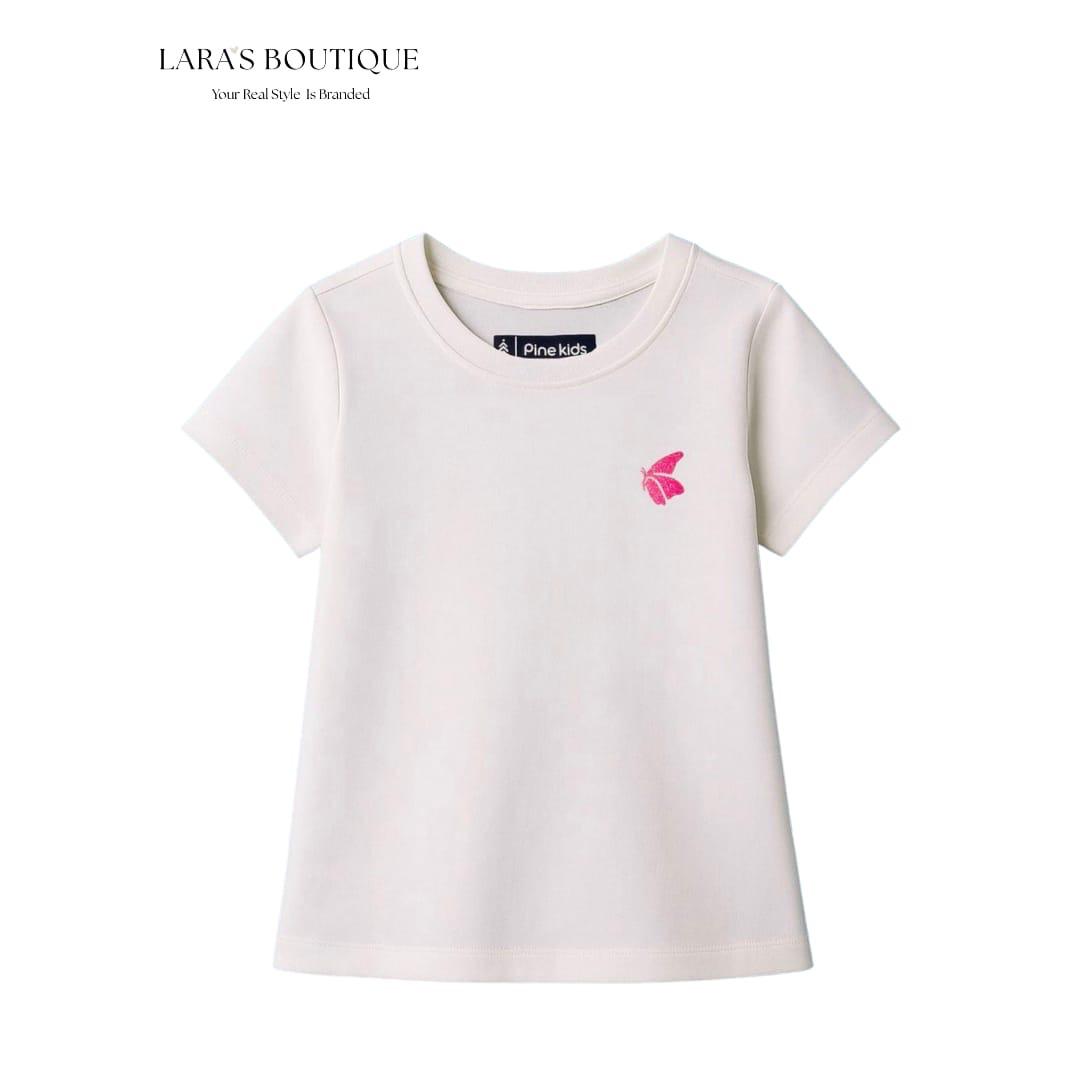 Girls Butterfly Glitter White T-Shirt