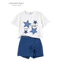 Girls Star Print Skort Set – White & Blue