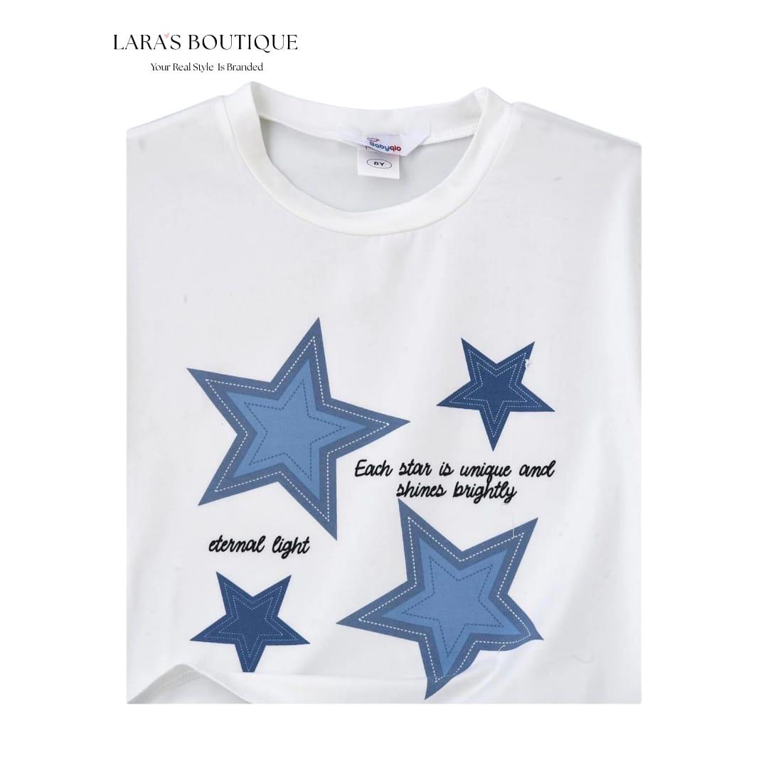 Girls Star Print Skort Set – White & Blue
