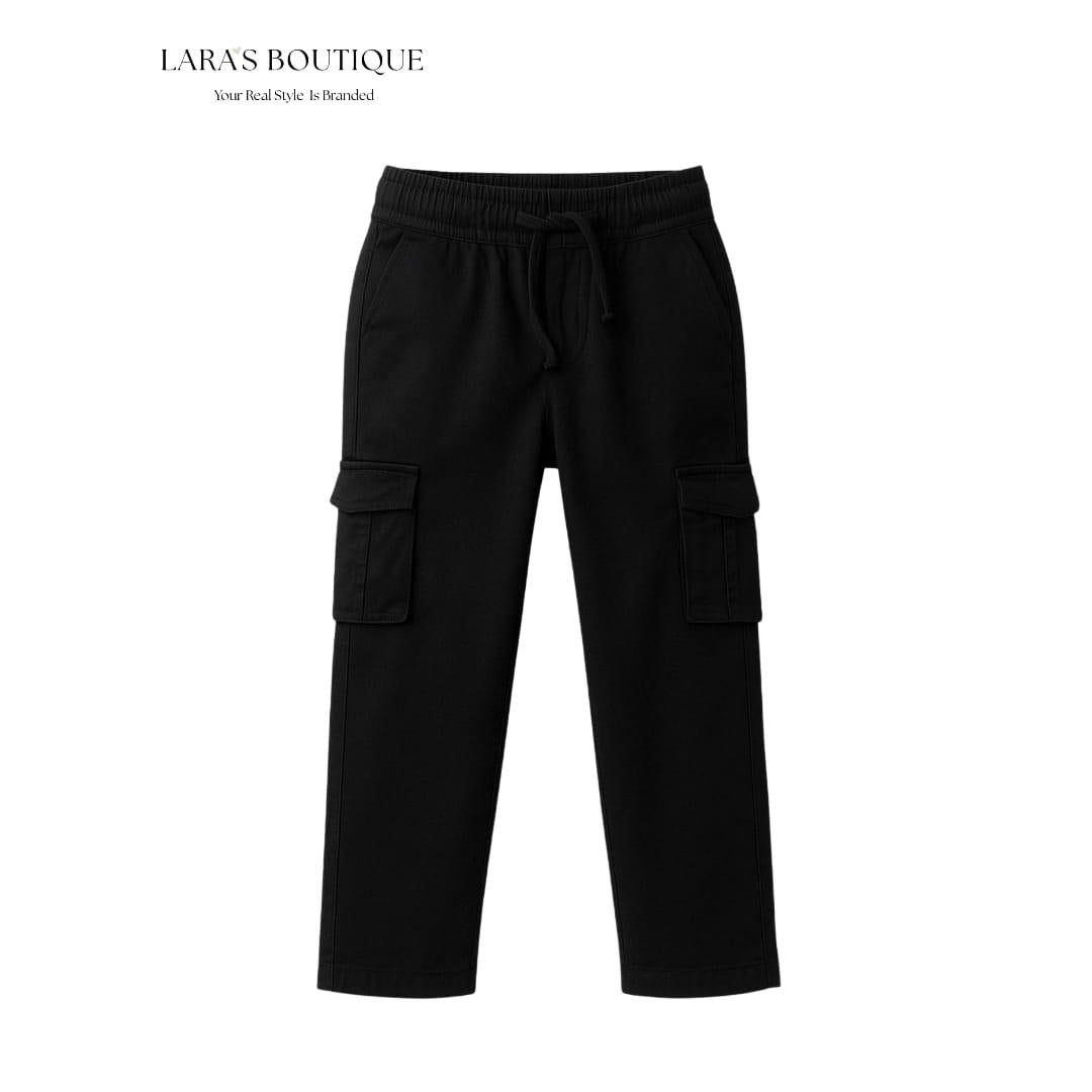 Kids Black Cargo Jogger Pants