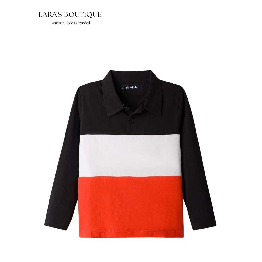 Kids Color Block Long Sleeve Polo Shirt