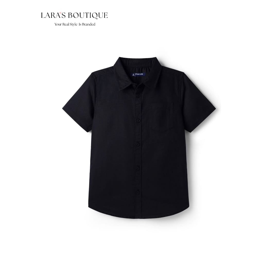 Boys Black Classic Short Sleeve Button-Up Shirt