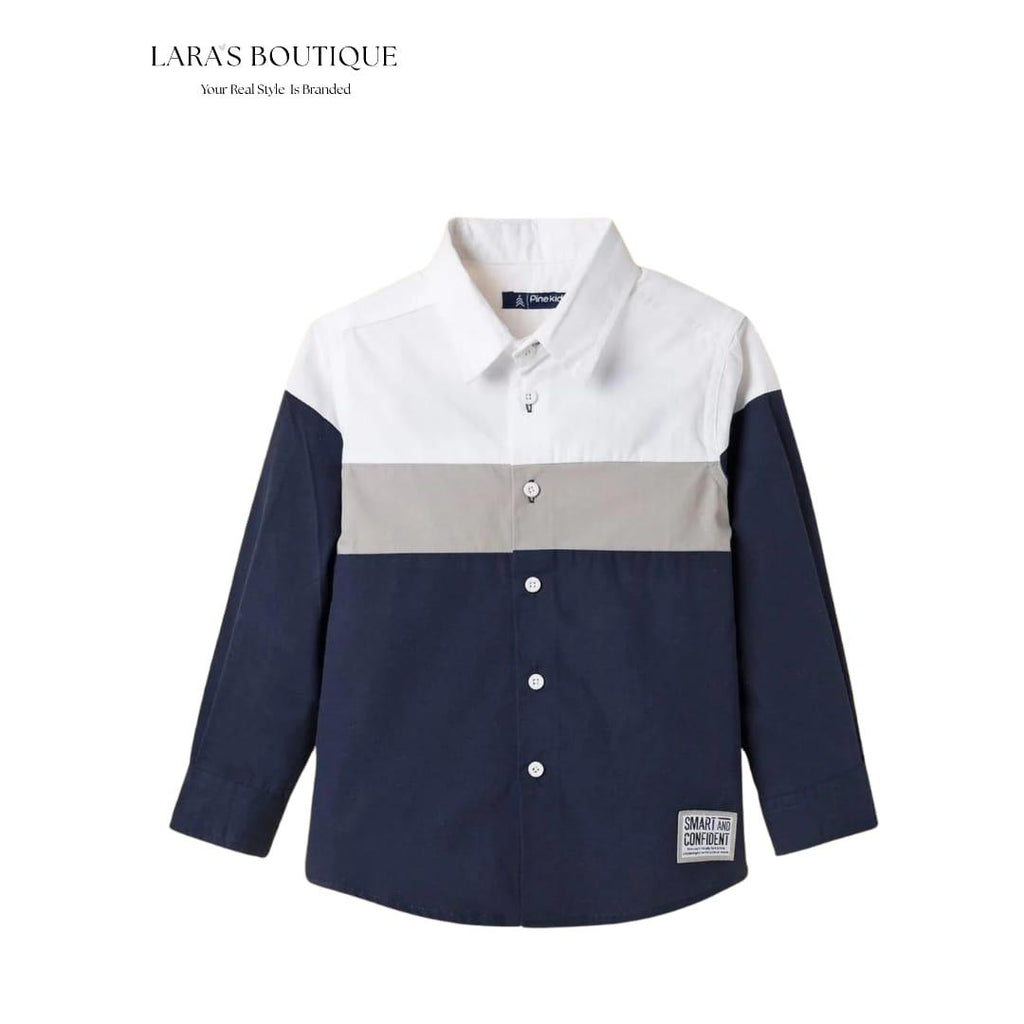 Boys Navy Color Block Button-Up Shirt