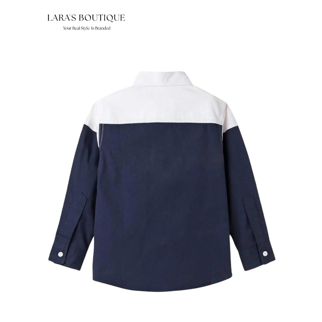 Boys Navy Color Block Button-Up Shirt