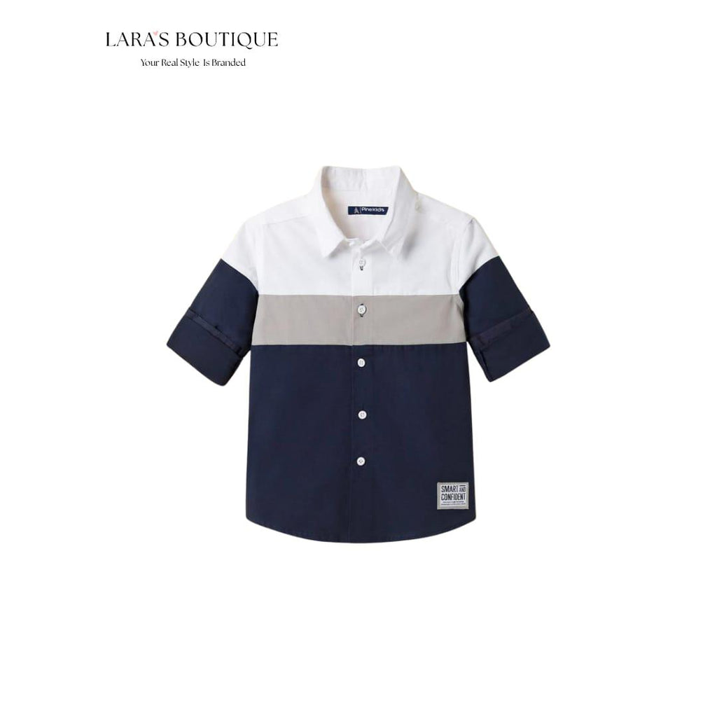 Boys Navy Color Block Button-Up Shirt