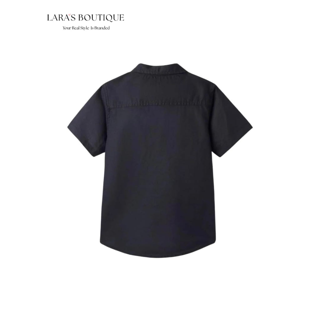 Boys Black Classic Short Sleeve Button-Up Shirt