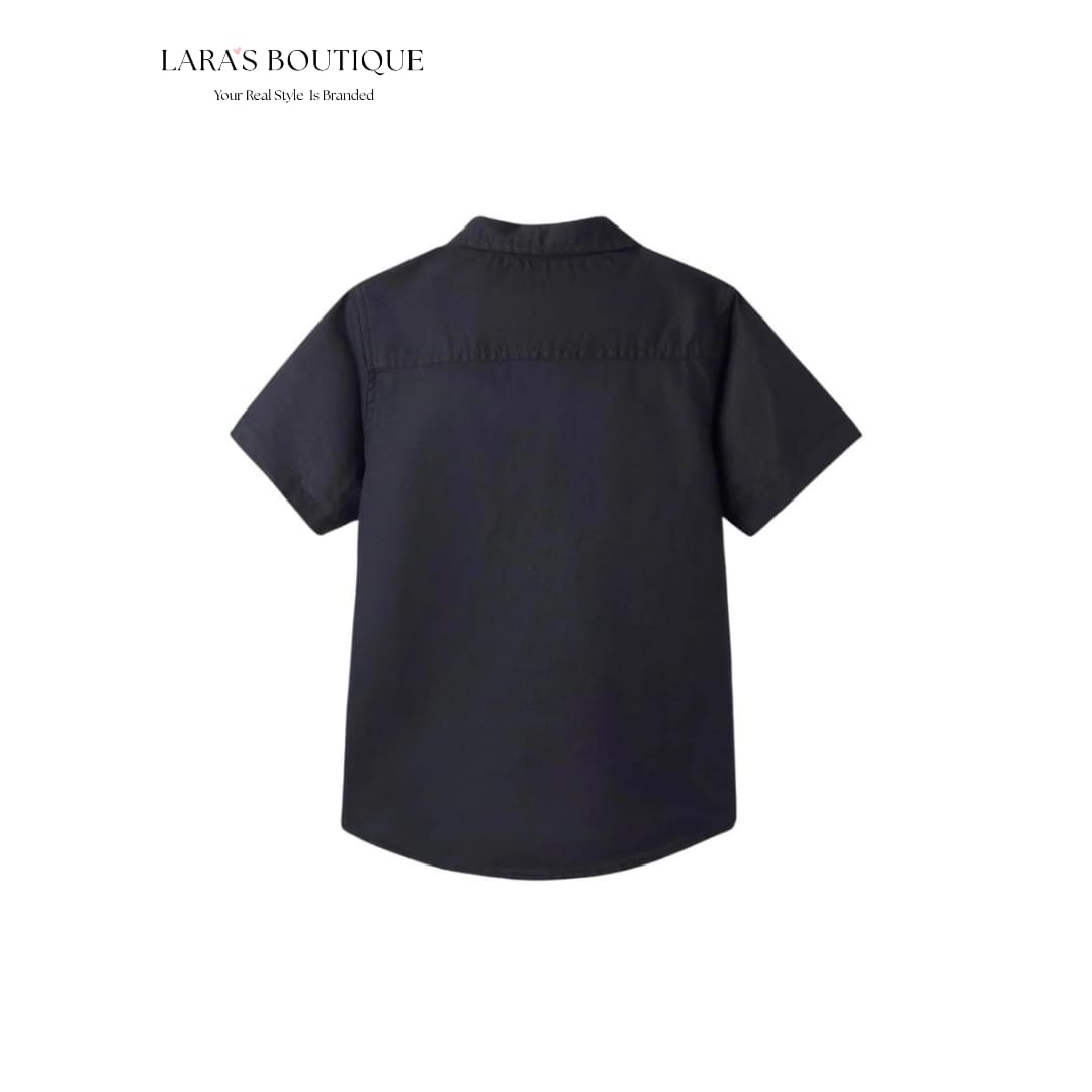 Boys Black Classic Short Sleeve Button-Up Shirt